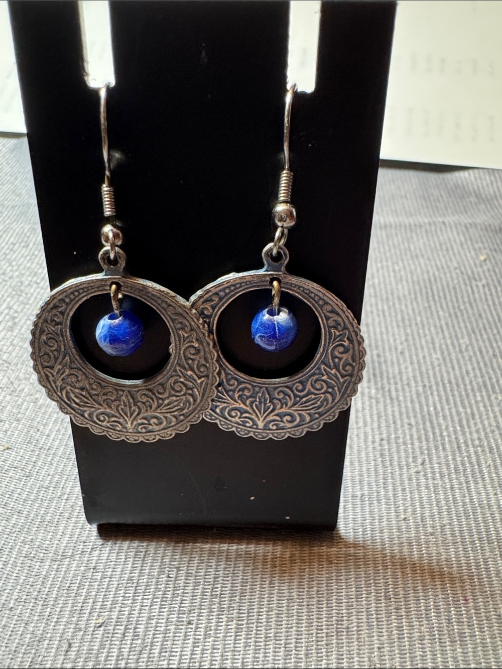 Blue Glass Bead Filigree Drop Earrings - Women Jewelry